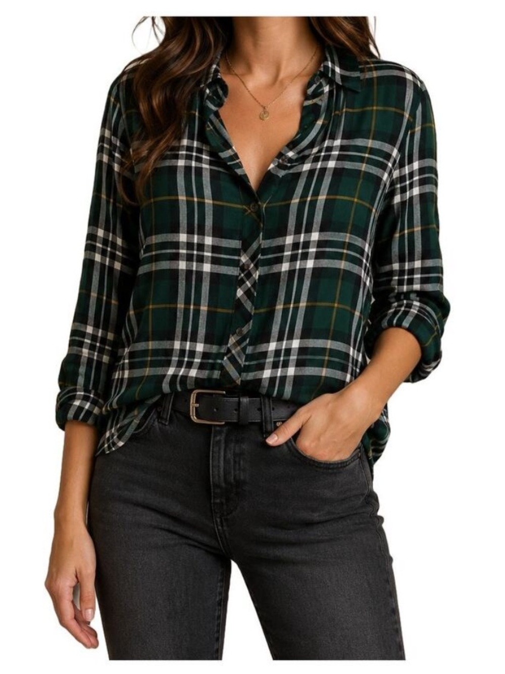 Faherty Malibu Shirt, Green Plaid, Long Sleeve, Button Down, Shirt Size M.